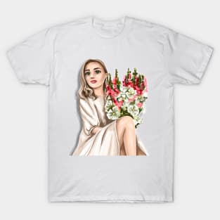Beautiful girl with flowers T-Shirt
